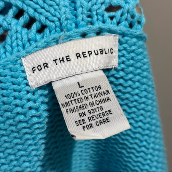 Vtg Blue Crochet Knit Open Front Cardigan Shrug Size Large Ruffles Y2K - Picture 11 of 11